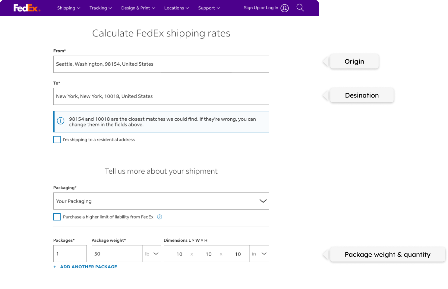 screenshot of the shipping emissions feature